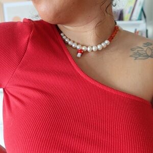 Mushroom pendant necklace | Red jade necklace
